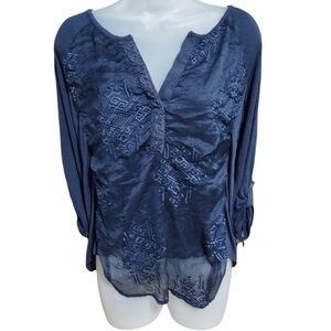 RXB Women's Three Quarter Sleeve Boho Tunic Navy Blue Medium